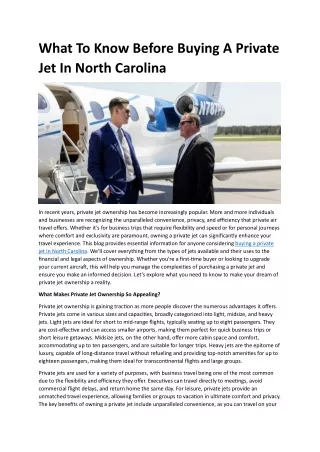 What To Know Before Buying A Private Jet In North Carolina