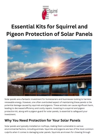Essential Kits for Squirrel and Pigeon Protection of Solar Panels (1)