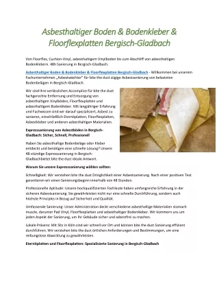 Asbesthaltiger Boden & Bodenkleber & Floorflexplatten Bergisch-Gladbach