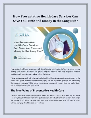 How Preventative Health Care Service Can Save You Time and Money?