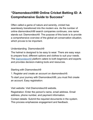 “Diamondexch999 Online Cricket Betting ID: A Comprehensive Guide to Success”