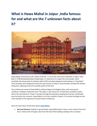 what is hawa mahal in jaipur india famous