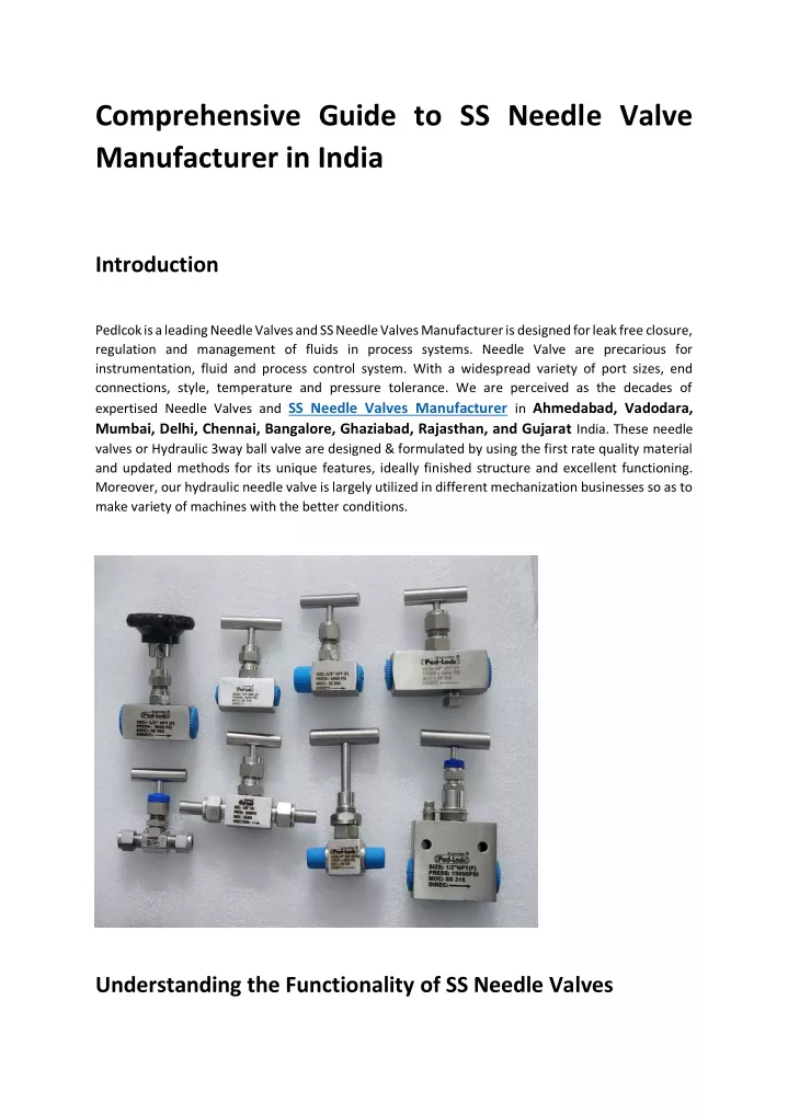 comprehensive guide to ss needle valve