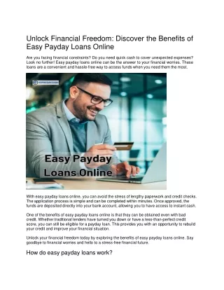 Easy Payday Loans Article