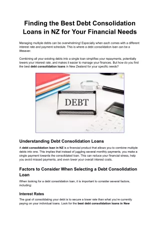 Finding the Best Debt Consolidation Loans in NZ for Your Financial Needs