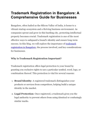 Trademark Registration in Bangalore: A  Comprehensive Guide for