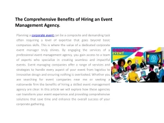 The Comprehensive Benefits of Hiring an Event Management