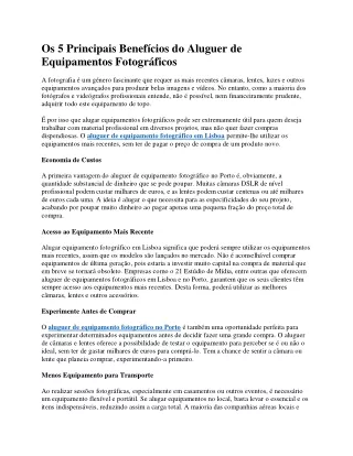 Os 5 Principais Benefícios do Aluguer de Equipamentos Fotográficos