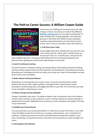 the path to career success a william cowan guide