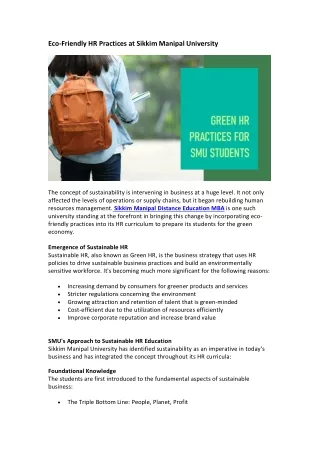 Eco-Friendly HR Practices at Sikkim Manipal University