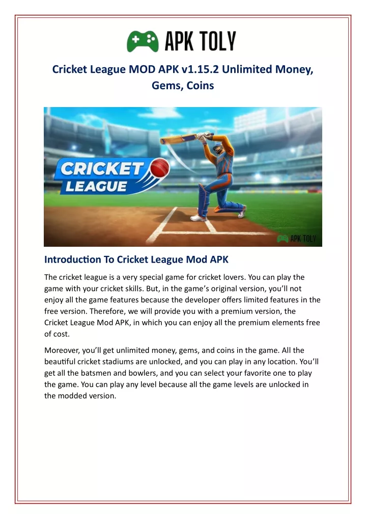 cricket league mod apk v1 15 2 unlimited money