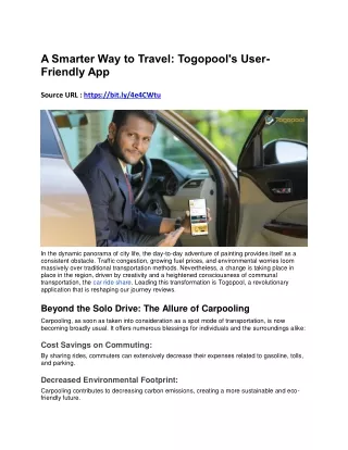 A Smarter Way to Travel- Togopool's User-Friendly App
