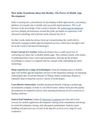 How India Transforms Ideas into Reality: The Power of Mobile App Development