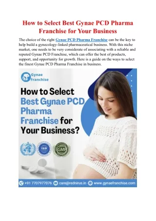 How to Select Best Gynae PCD Pharma Franchise for Your Business?