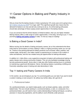 11 Career Options in Baking and Pastry Industry in India