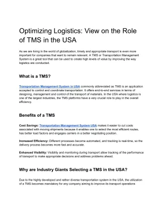 optimizing logistics view on the role