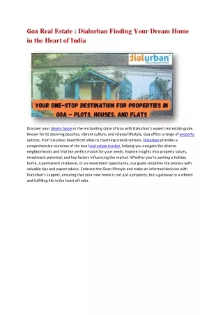 Goa Real Estate  Dialurban Finding Your Dream Home in the Heart of India