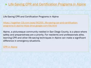 life saving cpr and certification programs in alpine