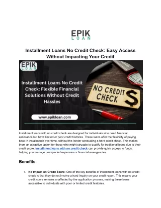 Simplify Your Finances with Installment Loans No Credit Check at EpikLoan