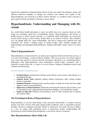 Hypochondriasis Understanding and managing with Dr Arnab