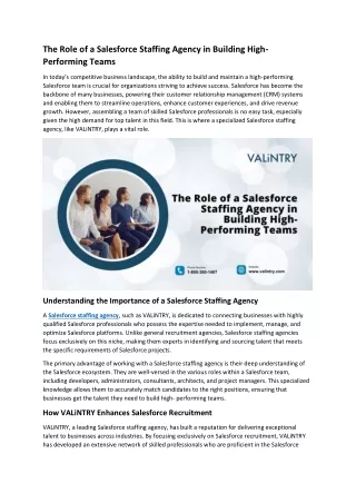 The Role of a Salesforce Staffing Agency in Building High