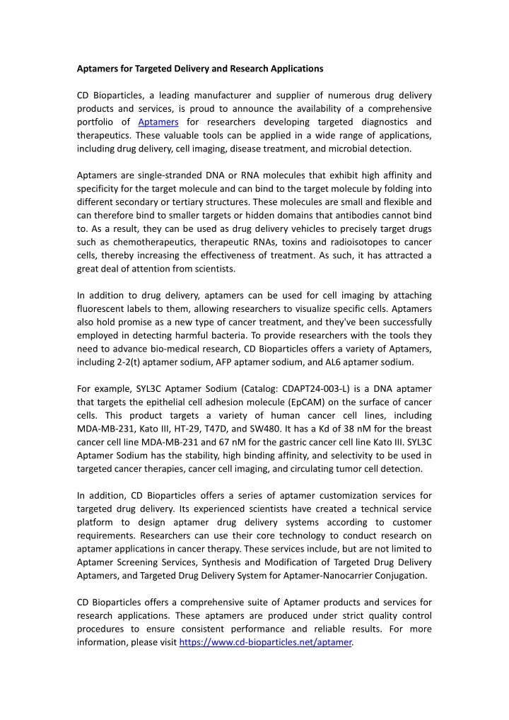 aptamers for targeted delivery and research