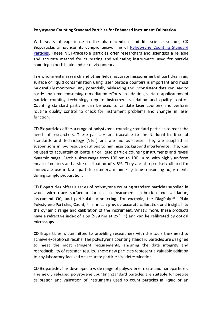 polystyrene counting standard particles