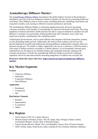 Aromatherapy Diffusers Market: Regional Insights and Growth Opportunities