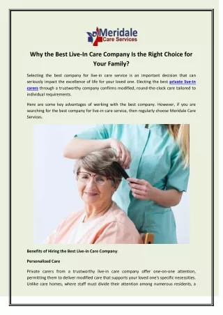 Why the Best Live-In Care Company Is the Right Choice for Your Family?
