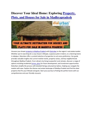Discover Your Ideal Home Exploring Property, Plots, and Houses for Sale in Madhyapradesh
