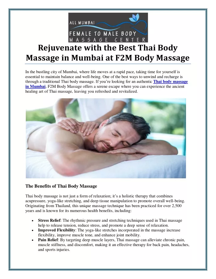 rejuvenate with the best thai body massage