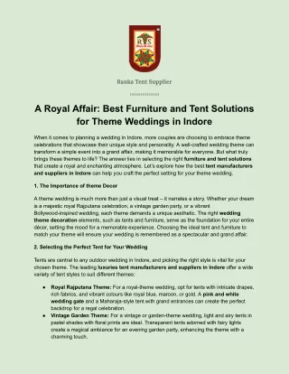 A Royal Affair: Best Furniture and Tent Solutions for Theme Weddings in Indore