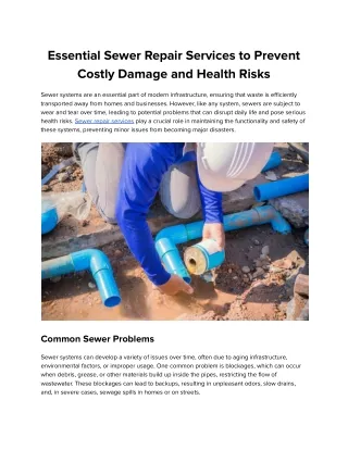 Essential Sewer Repair Services to Prevent Costly Damage and Health Risks