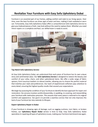 Revitalize Your Furniture with Easy Sofa Upholstery Dubai