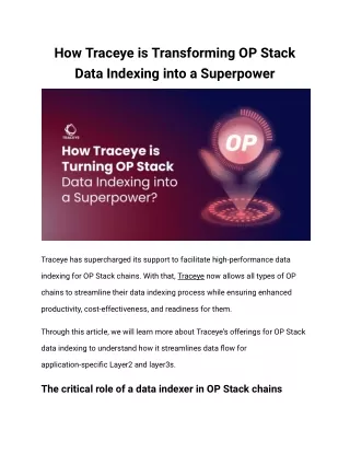 How Traceye is Transforming OP Stack Data Indexing into a Superpower