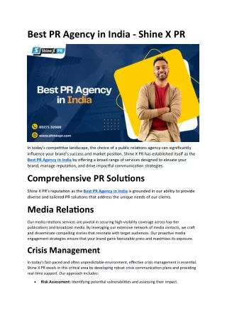 Best PR Agency in India - Shine X PR