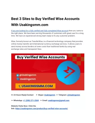 Best 3 Sites to Buy Verified Wise Accounts With Usakingsmm