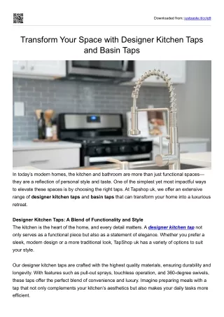 Transform Your Space with Designer Kitchen Taps and Basin Taps