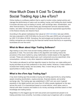 How Much Does It Cost To Create a Social Trading App Like eToro