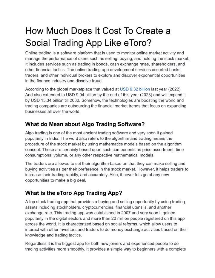 how much does it cost to create a social trading