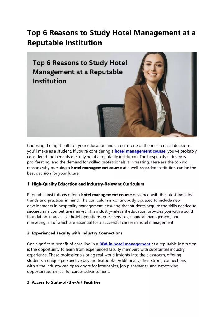 top 6 reasons to study hotel management