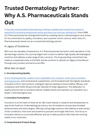 Trusted Dermatology Partner Why A.S. Pharmaceuticals Stands Out