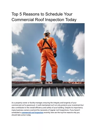 Top 5 Reasons to Schedule Your Commercial Roof Inspection Today