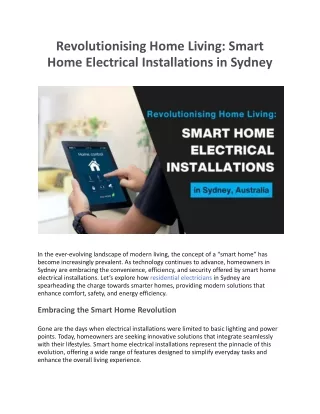 Revolutionising Home Living: Smart Home Electrical Installations in Sydney