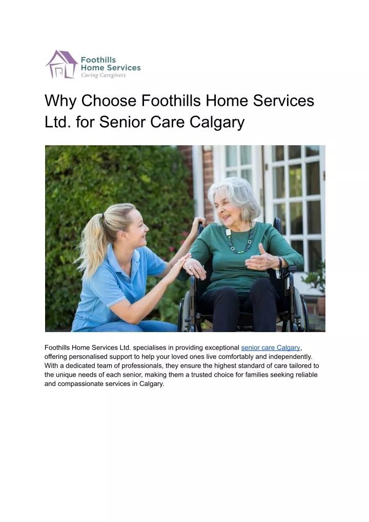 why choose foothills home services ltd for senior