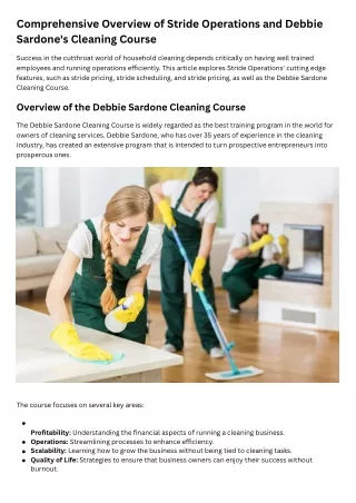 Comprehensive Overview of Stride Operations and Debbie Sardone's Cleaning Course