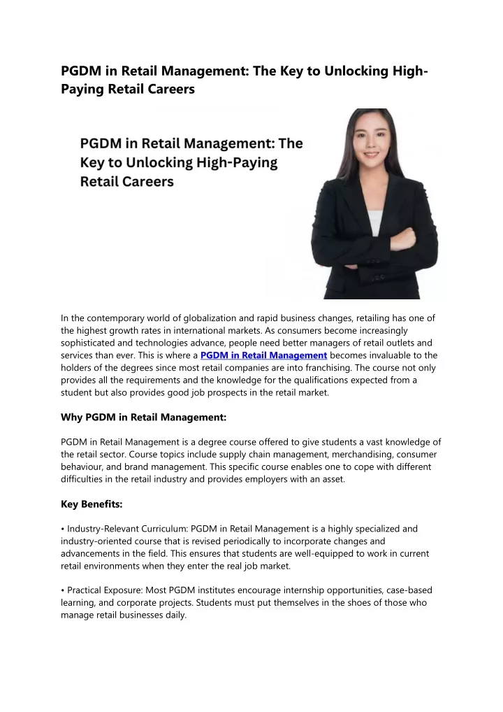 pgdm in retail management the key to unlocking