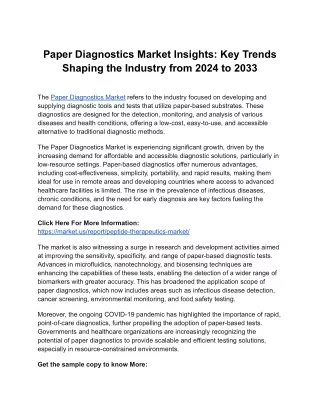 Paper Diagnostics Market Trends: What to Expect in the Next Decade