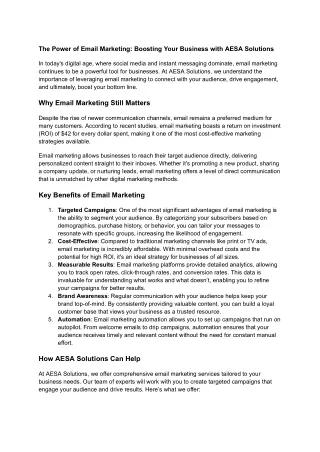 "The Power of Email Marketing: Boosting Your Business with AESA Solutions"