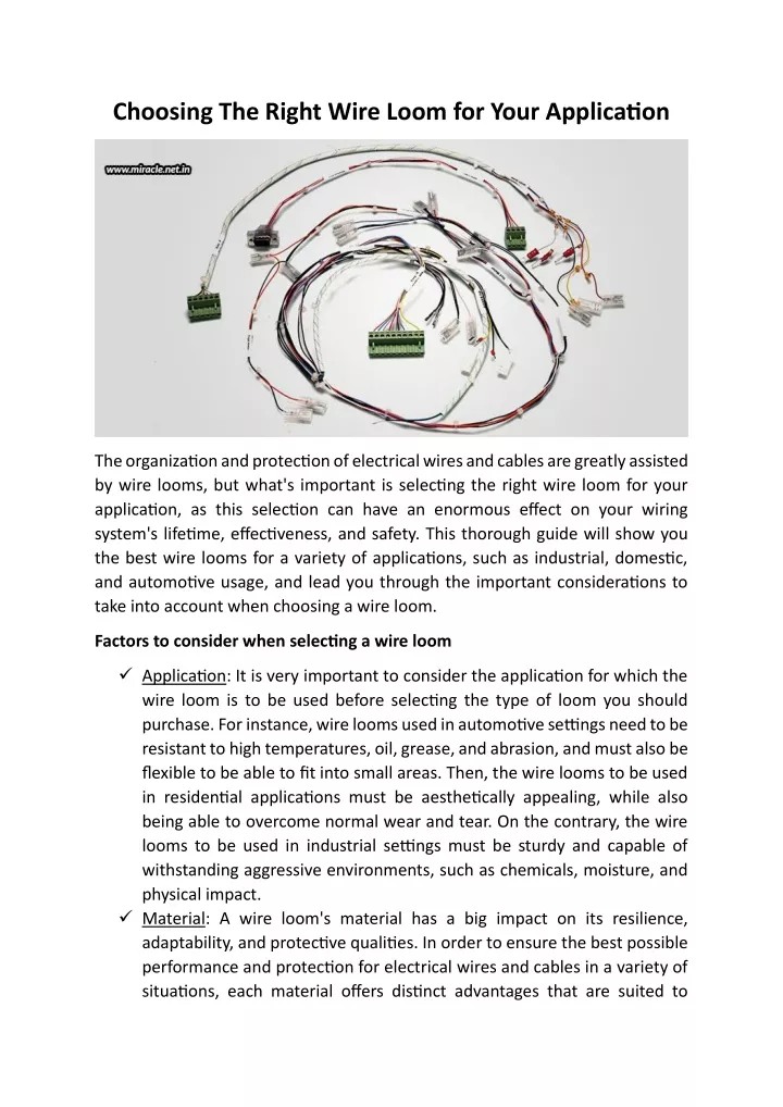 choosing the right wire loom for your application